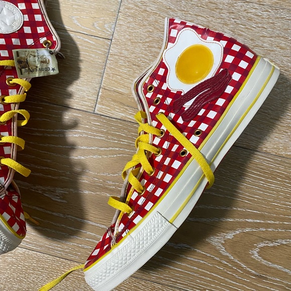Bacon and egg converses exclusive Red Checkered Kids High-Top Sneakers - Picture 5 of 9